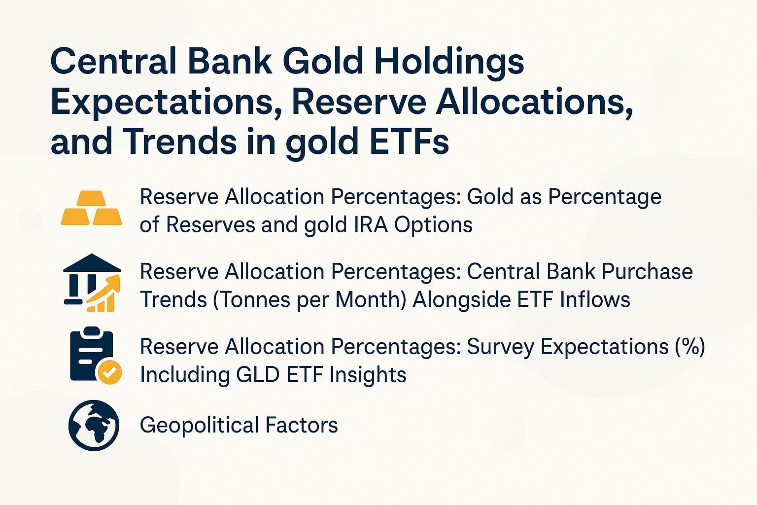 Visualizing Central Bank Gold Holdings Expectations, Reserve Allocations, and Gold ETF Trends